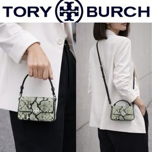 $495 Tory Burch Felix Snake Print leather crossbody Miller flap bag new